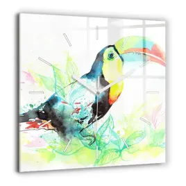 kwadratowy-zegar-szklany-scienny-do-biura-ze-wzorem-tukan-w-trawie-60x60-cm