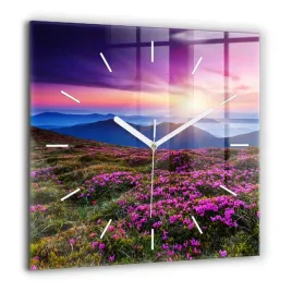 elegancki-zegar-szklany-na-sciane-z-grafika-wschod-slonca-i-kwiaty-60x60-cm