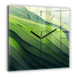 zegar-szklany-scienny-do-salonu-z-grafika-abstrakcja-zielone-pola-30x30-cm
