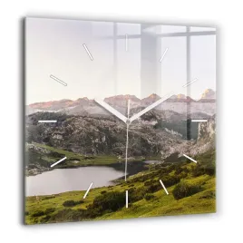 kwadratowy-zegar-szklany-designerski-jezioro-i-gory-pireneje-duzy-60x60-cm