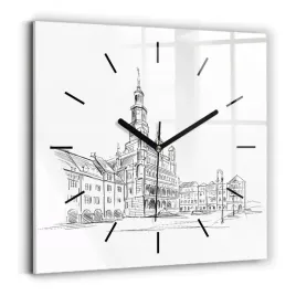 elegancki-foto-zegar-szklany-na-sciane-szkic-starego-miasta-poznan-30x30-cm