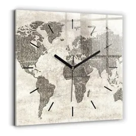 minimalistyczny-zegar-szklany-scienny-ze-wzorem-mapa-swiata-gazeta-30x30-cm