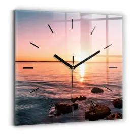 zegar-szklany-scienny-do-biura-z-grafika-skaly-o-zachodzie-slonca-30x30-cm