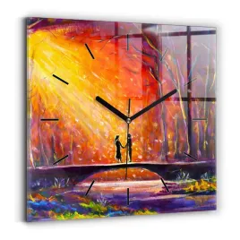 duzy-kwadratowy-zegar-szklany-do-mieszkania-z-grafika-para-w-lesie-30x30-cm