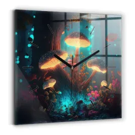 kwadratowy-zegar-szklany-elegancki-na-sciane-las-i-magiczne-grzyby-30x30-cm