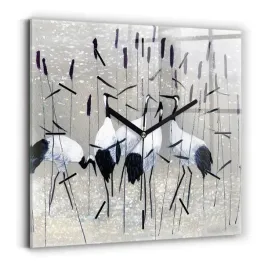 zegar-szklany-do-kuchni-ze-stylowym-nadrukiem-zurawie-w-trzcinie-30x30-cm