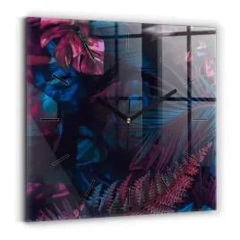 kwadratowy-zegar-szklany-designerski-ze-wzorem-egzotyczne-kwiaty-30x30-cm