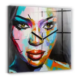 elegancki-zegar-szklany-na-sciane-z-grafika-kolorowa-twarz-kobiety-30x30-cm