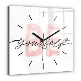 kwadratowy-zegar-szklany-do-kuchni-z-nadrukiem-napis-be-yourself-30x30-cm