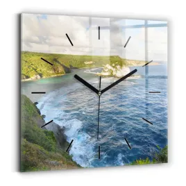 duzy-kwadratowy-foto-zegar-szklany-do-mieszkania-wybrzeze-oceanu-30x30-cm