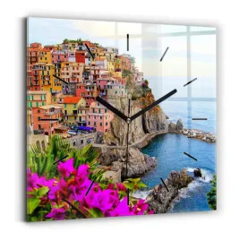 wiszacy-kwadratowy-zegar-szklany-z-nadrukiem-wybrzeze-cinque-terre-30x30-cm