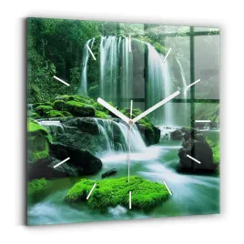 nowoczesny-szklany-kwadratowy-zegar-na-sciane-wodospad-wsrod-mchu-30x30-cm