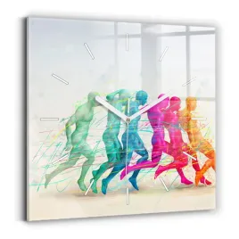 minimalistyczny-kwadratowy-zegar-szklany-scienny-kolorowi-ludzie-30x30-cm