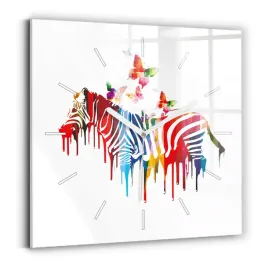 dekoracyjny-kwadratowy-foto-zegar-szklany-na-sciane-kolorowa-zebra-30x30-cm