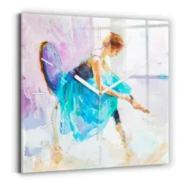 kwadratowy-zegar-szklany-scienny-z-grafika-przygotowanie-baletnicy-30x30-cm