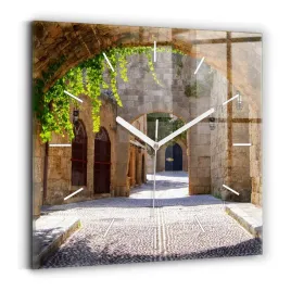 duzy-zegar-szklany-do-mieszkania-ze-wzorem-malownicza-ulica-rodos-30x30-cm