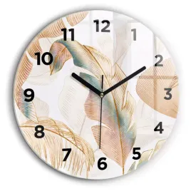 zegar-szklany-designerski-ze-stylowym-nadrukiem-wzor-lisci-natura-fi60-cm