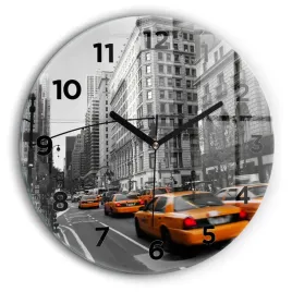 zegar-szklany-nowoczesny-ze-stylowym-nadrukiem-manhattan-i-taksowki-fi60-cm