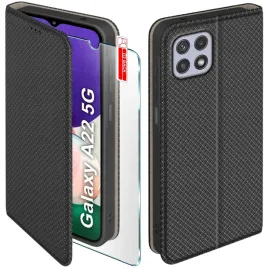 etui-z-klapka-do-samsung-a22-5g-zamykane-czarne-futeral-szklo-9h