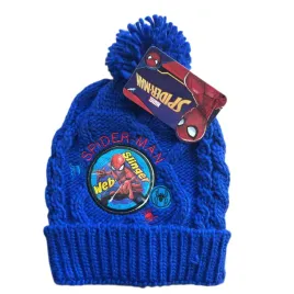 czapka-dziecieca-marvel-spiderman-dla-chlopca-zimowa-z-pomponem-niebieska