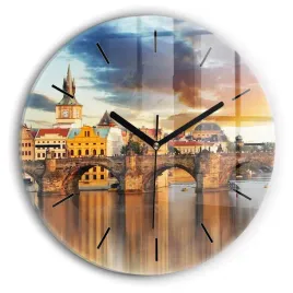 okragly-zegar-szklany-scienny-do-biura-ze-wzorem-panorama-nad-rzeka-fi30-cm