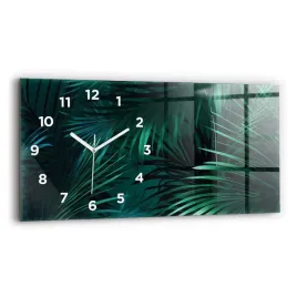 minimalistyczny-zegar-szklany-scienny-z-grafika-tropikalne-liscie-60x30-cm