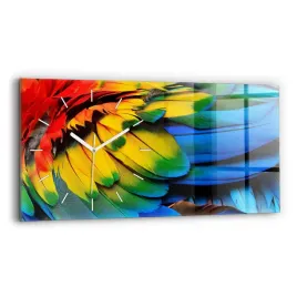 poziomy-zegar-szklany-scienny-do-salonu-ptak-ara-kolorowe-skrzydla-60x30-cm