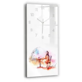 zegar-szklany-do-kuchni-na-sciane-ze-wzorem-kobieta-pijaca-herbate-30x60-cm