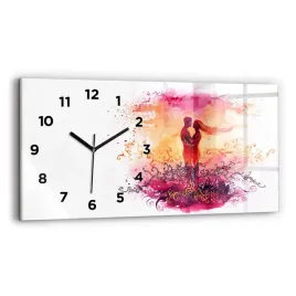 zegar-szklany-scienny-do-biura-z-grafika-akwarele-zakochana-para-60x30-cm