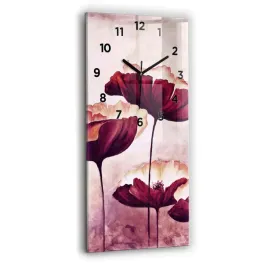 zegar-szklany-scienny-do-salonu-z-grafika-rozkwitajace-kwiaty-maki-30x60-cm