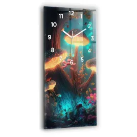 zegar-szklany-do-kuchni-na-sciane-ze-wzorem-las-i-magiczne-grzyby-30x60-cm