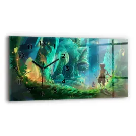 poziomy-zegar-szklany-scienny-do-salonu-dzieci-w-basniowym-lesie-60x30-cm