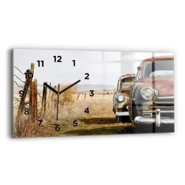 minimalistyczny-zegar-szklany-scienny-z-nadrukiem-stare-samochody-60x30-cm
