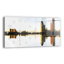 poziomy-zegar-szklany-scienny-do-salonu-z-grafika-miasto-nad-rzeka-60x30-cm