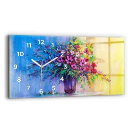 foto-zegar-szklany-scienny-do-nowoczesnych-wnetrz-kwiaty-w-wazonie-60x30-cm