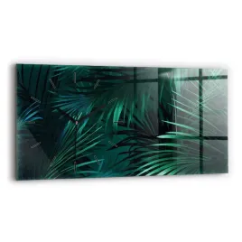 minimalistyczny-zegar-szklany-scienny-z-grafika-tropikalne-liscie-60x30-cm