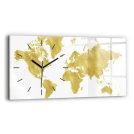 poziomy-zegar-szklany-scienny-do-biura-z-grafika-zlota-mapa-swiata-60x30-cm