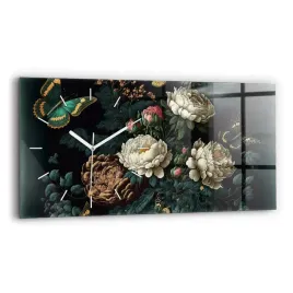 dekoracyjny-zegar-szklany-na-sciane-ze-wzorem-kwiat-i-zlote-motyle-60x30-cm