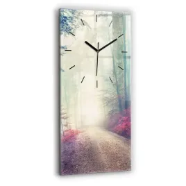 pionowy-zegar-szklany-nowoczesny-na-sciane-jesienna-droga-las-mgla-30x60-cm