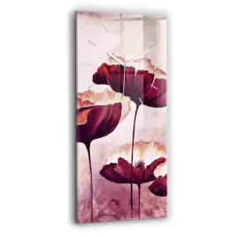 pionowy-zegar-szklany-do-kuchni-na-sciane-rozkwitajace-kwiaty-maki-30x60-cm