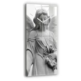 unikalny-pionowy-foto-zegar-szklany-na-sciane-stara-rzezba-aniola-30x60-cm