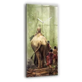 pionowy-zegar-szklany-na-sciane-z-grafika-dzieci-prowadzace-slonia-30x60-cm