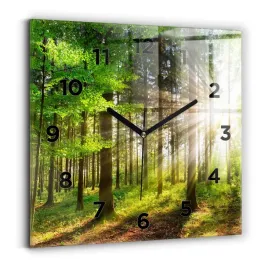 kwadratowy-foto-zegar-szklany-scienny-do-salonu-las-wschod-slonca-30x30-cm