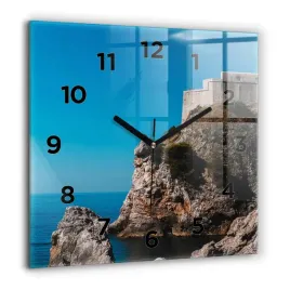 kwadratowy-zegar-szklany-do-sypialni-z-grafika-klify-w-dubrowniku-60x60-cm