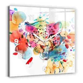 zegar-szklany-scienny-do-salonu-z-nadrukiem-abstrakcja-dziki-kot-30x30-cm