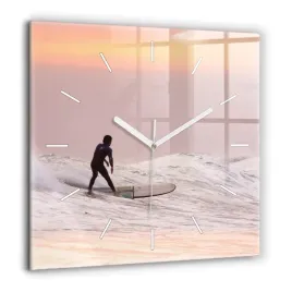 kwadratowy-zegar-szklany-nowoczesny-na-sciane-surfer-na-hawajach-60x60-cm