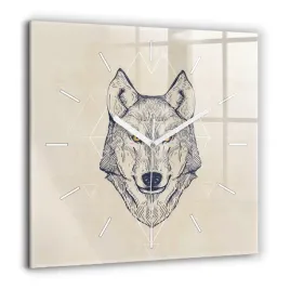 minimalistyczny-zegar-szklany-scienny-z-grafika-glowa-wilka-duzy-60x60-cm