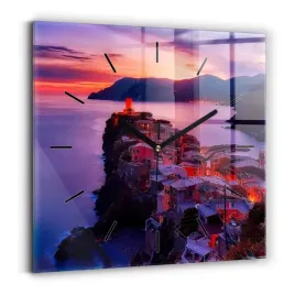 kwadratowy-zegar-szklany-ozdobny-z-grafika-domy-w-poblizu-jeziora-30x30-cm