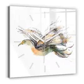 kwadratowy-foto-zegar-szklany-do-kuchni-na-sciane-ptak-i-ksiazka-30x30-cm