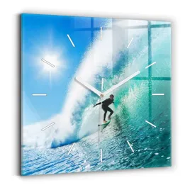 dekoracyjny-zegar-szklany-na-sciane-z-grafika-surfing-na-hawajach-30x30-cm